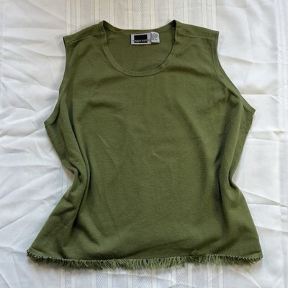 Vintage Maggie Barnes Boho Casual 3X Green Sleeveless Tank Fringe Blouse - Picture 1 of 9